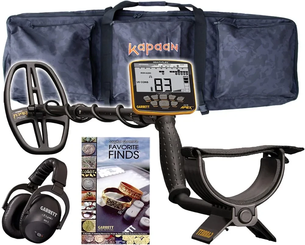 Garrett Ace Apex Metalldetektor + MS-3-Kopfhörer + Kapaan Big Camo Tragetasche + Favourite Finds Buch