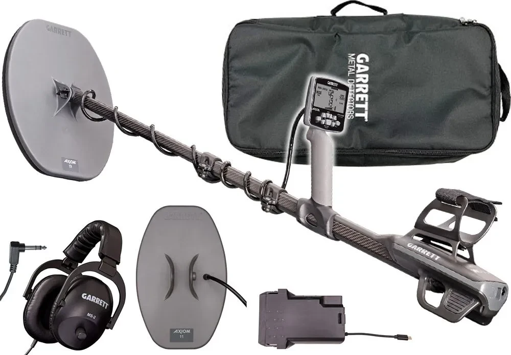 Garrett Axiom Metalldetektor mit MS-3 Kopfhörer, 13″ DD und 11″ Mono Suchspule